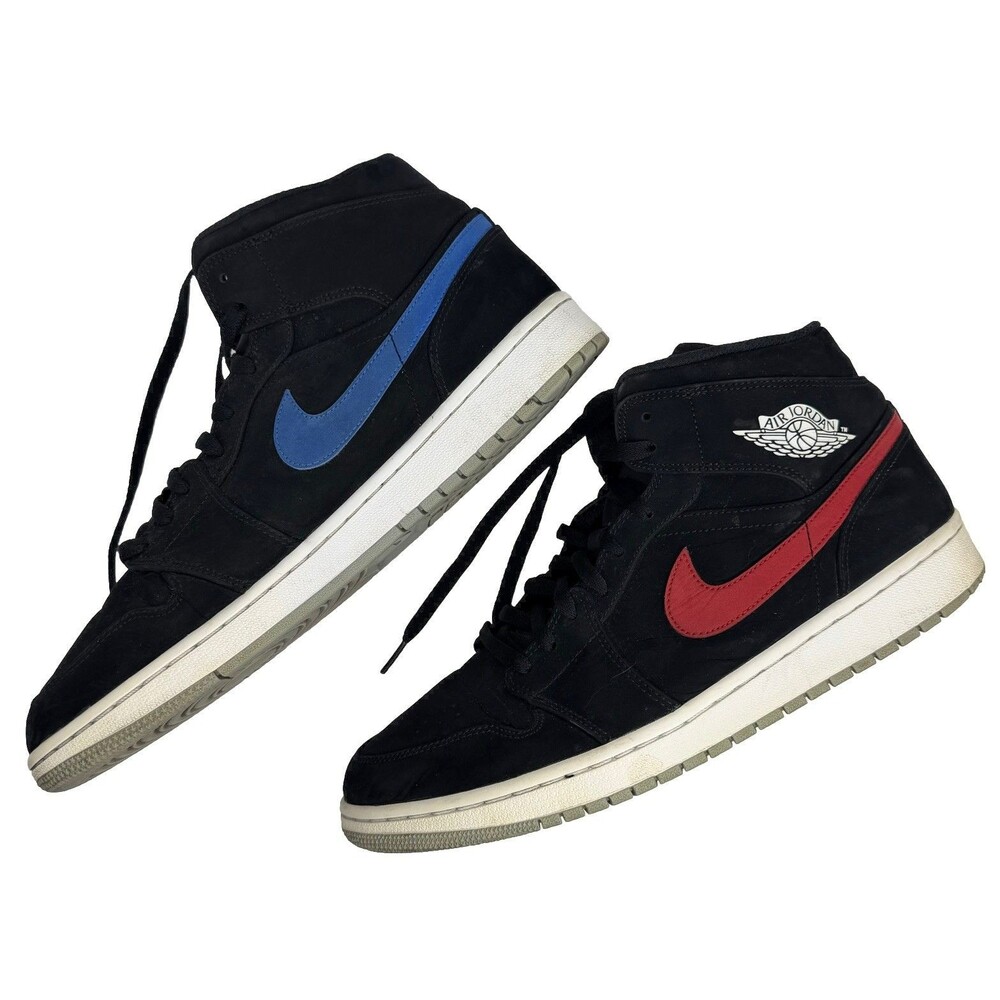 New Nike Men's Air Jordan 1 Mid Multicolor Swoosh Suede Black Size 12 Ying Yang